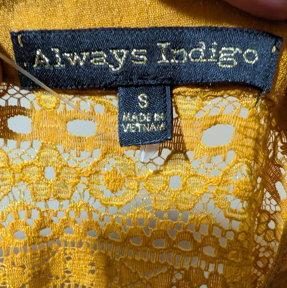 Always Indigo Ruffle 1/2 Sleeve Crochet Button Down, Size S, NWT! - Picture 7 of 7